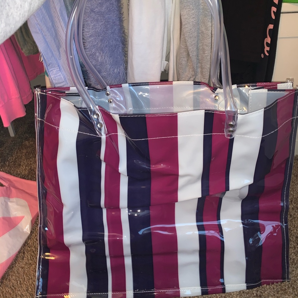 Large striped waterproof beach bag tote